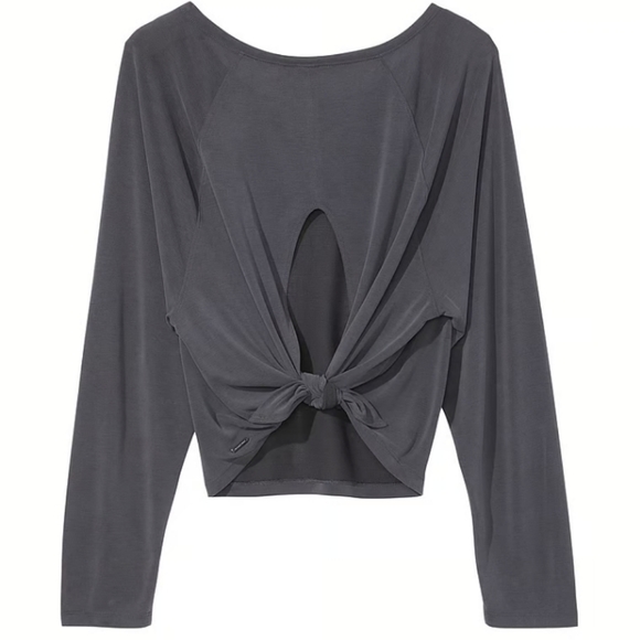 Victoria's Secret Tops - Victoria Secret-Sandwashed Long Sleeve Tie Back Top (Charcoal-Gray)-XL